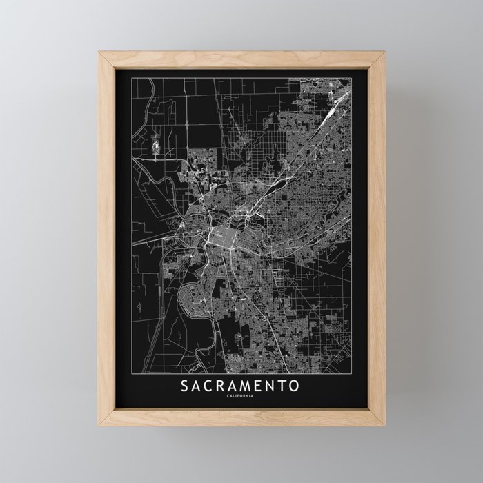 Sacramento Black Map Framed Mini Art Print