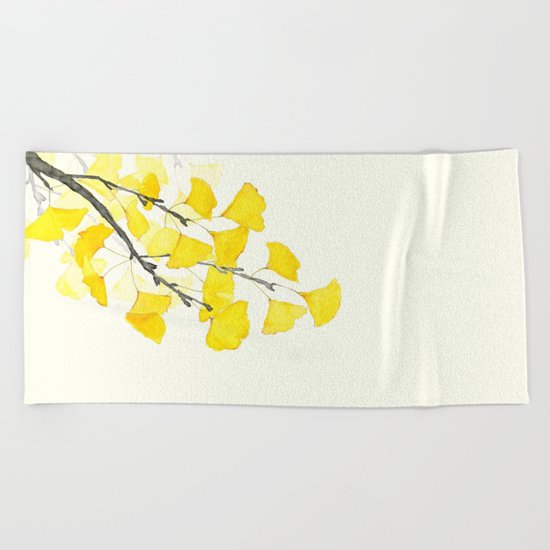 Golden Ginkgo Leaves Beach Towel