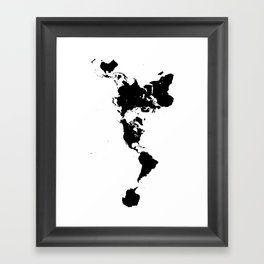 Dymaxion World Map (Fuller Projection Map) - Minimalist Black on White Framed Art Print