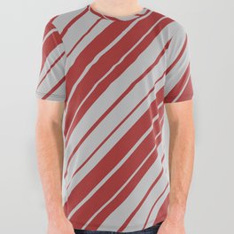 [ Thumbnail: Grey & Brown Colored Stripes Pattern All Over Graphic Tee ]