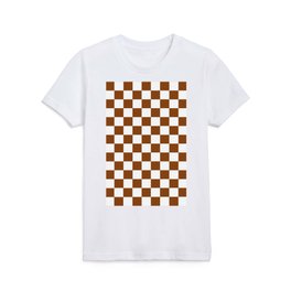 Checkered Pattern White and Brown Kids T Shirt