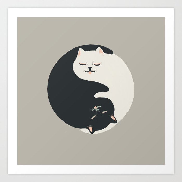 Hidden cat 26s yin yang hug Silver Titanium Art Print