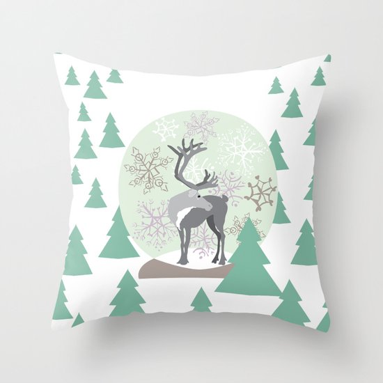 Reindeer Snowglobe Throw Pillow