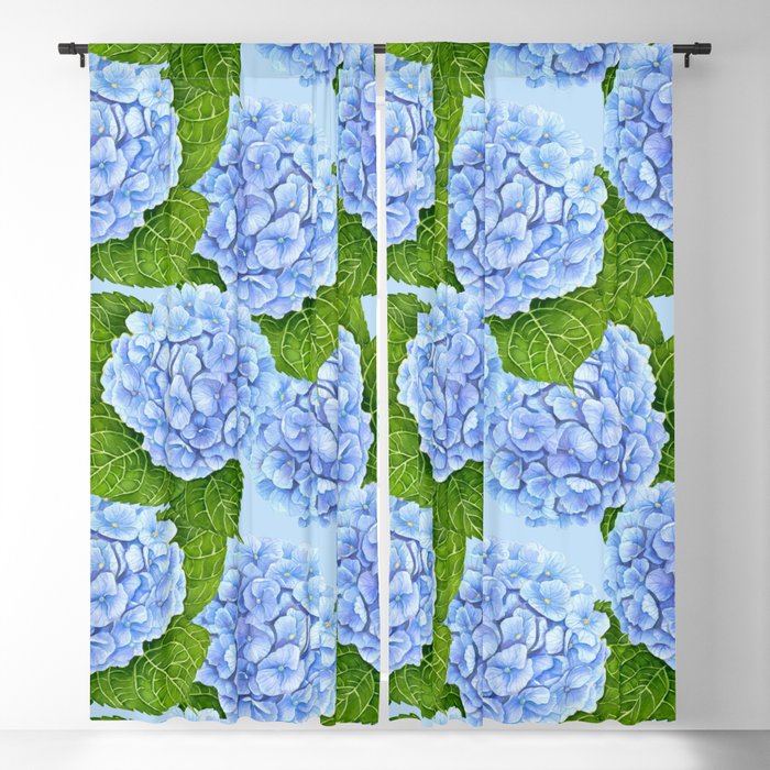 Blue hydrangea watercolor  Blackout Curtain