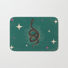 Slither - Green Bath Mat | Snake, Graphicdesign, Teal, Animal, Alchemy, Drawing, Digital, Stars, Boho, Sun 