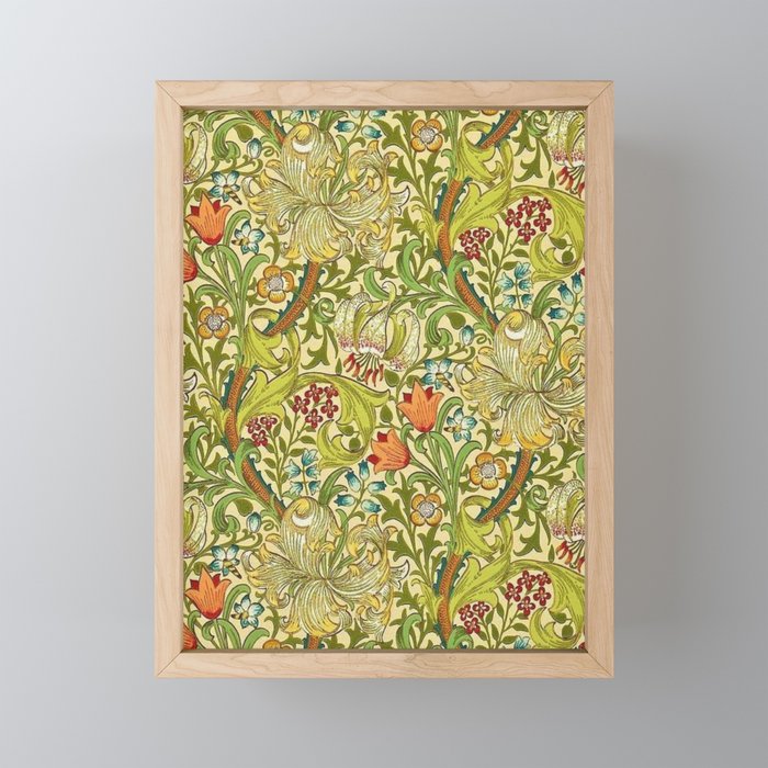 William Morris Calla Lilies, Tulips, Daffodils, & Red Poppies Textile Print Framed Mini Art Print