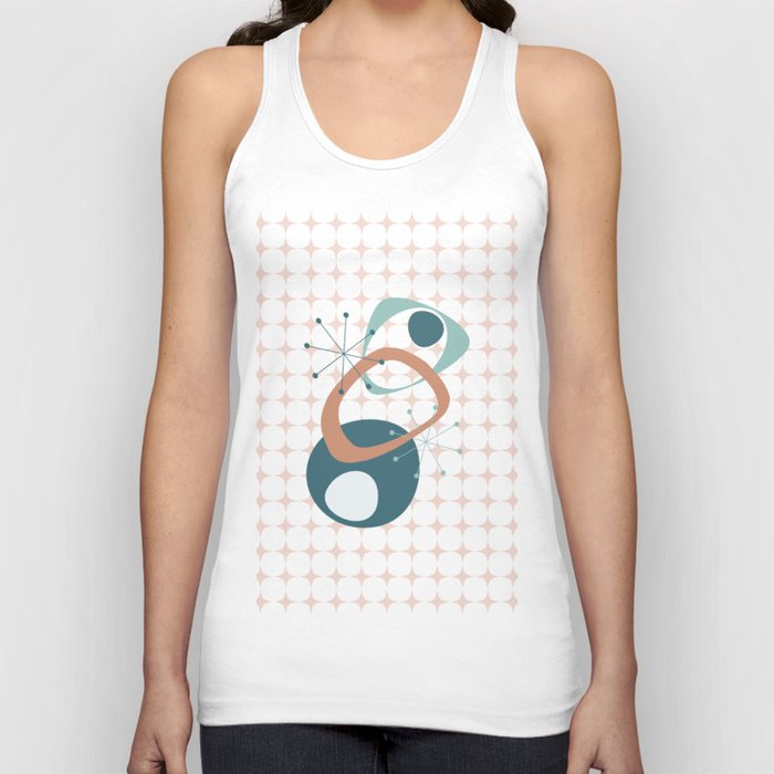 Retro Style, Mid Century Modern Abstract in Turquoise, Peach, Salmon and Teal Tank Top