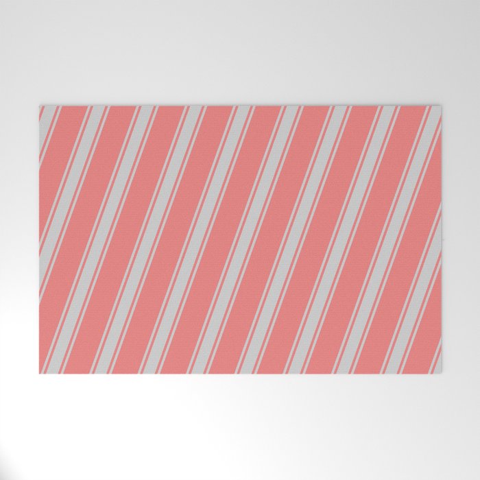 Light Coral & Light Gray Colored Stripes Pattern Welcome Mat