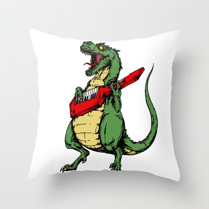 T-Rex + Keytar Throw Pillow