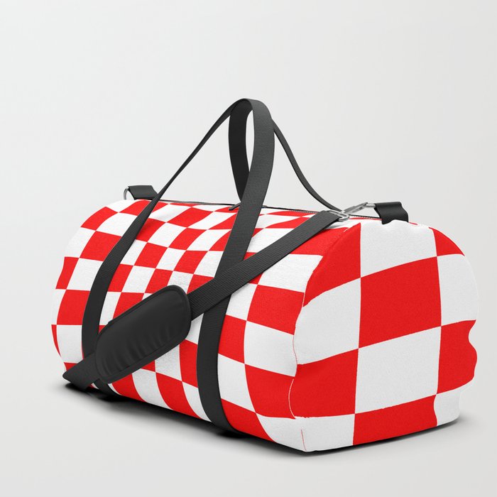 Red Op Art Check or Checked Background. Duffle Bag