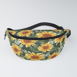 Autumn or spring sunflowers with green background pattern. Packed flowers.  Fanny Pack