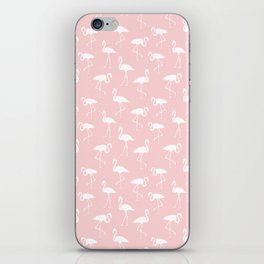 White flamingo silhouettes seamless pattern on pastel pink background iPhone Skin