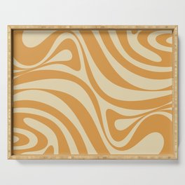 New Groove Retro Swirl Abstract Pattern in Muted Honey Mustard Gold Serving Tray