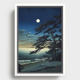 Moon over Ninomiya Beach by Kawase Hasui - Japanese Vintage Woodblock Ukiyo-e Painting Framed Canvas
