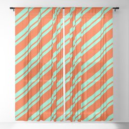 [ Thumbnail: Aquamarine and Red Colored Stripes Pattern Sheer Curtain ]