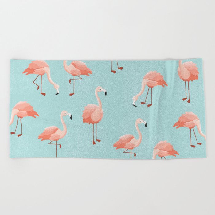 Flamingo - Pink and Blue Beach Towel