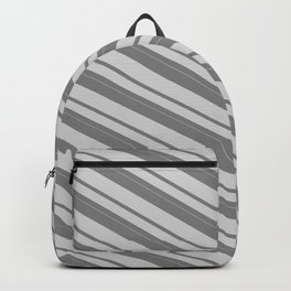 [ Thumbnail: Grey & Light Grey Colored Lines/Stripes Pattern Backpack ]