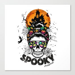 Halloween spooky mama female skull witch Canvas Print