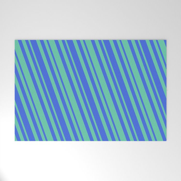 Royal Blue and Aquamarine Colored Stripes/Lines Pattern Welcome Mat