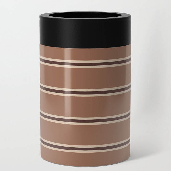 Mid Century Modern Stripes 824 Tan Brown and Beige Can Cooler