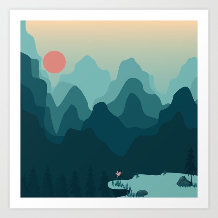 Forest and Mountian Art Print
