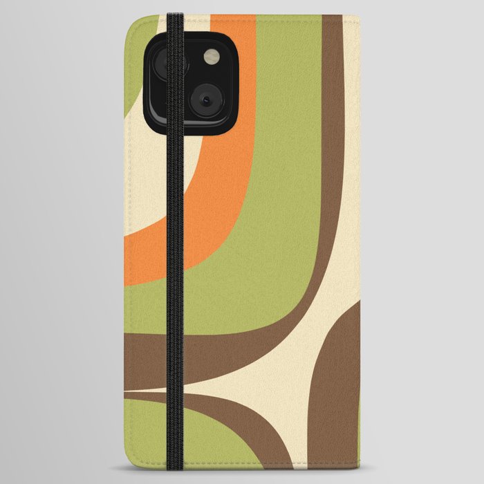 Retro Groove Pattern in 70s Orange Brown Avocado Green Beige Cream iPhone Wallet Case