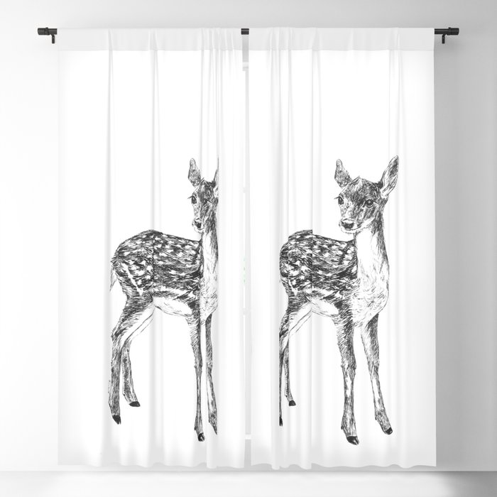 Ink drawing of a fawn Blackout Curtain