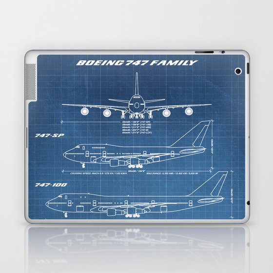 Boeing 747 Family Blueprint in High Resolution (light blue) Laptop & iPad Skin