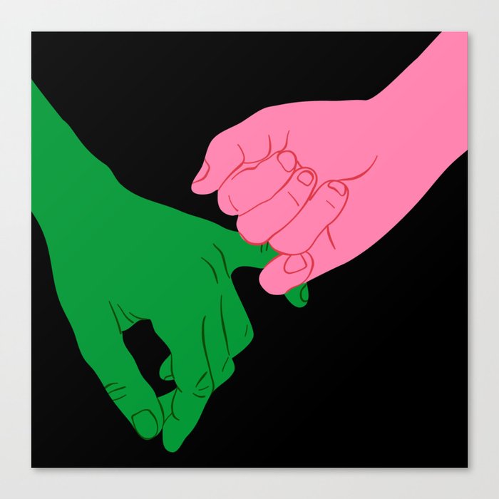 Colorful people holding hands flat cartoon illustration print Canvas Print