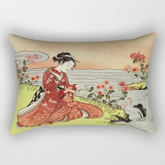 Transformation of Kikujido - Vintage Japanese Woodblock Rectangular Pillow