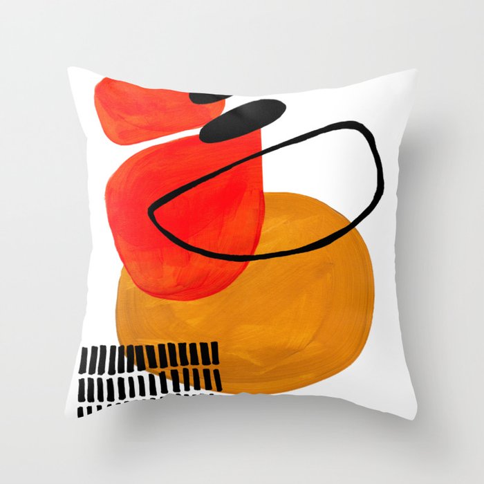 Mid Century Modern Abstract Vintage Pop Art Space Age Pattern Orange Yellow Black Orbit Accent Deko-Kissen | Gemälde, Aquarell, Acrylic, Muster, Ink, Mid-century, Modern-abstract, Vintage, Pop-art, Space-age