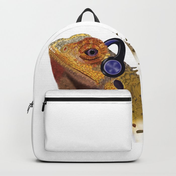 Bearded Dragon With Earphones Backpack by Geraldine Scott Society6