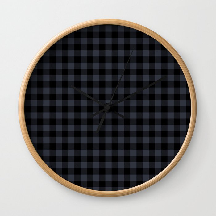 Navy Blue And Black Buffalo Plaid Pattern Pairs Pantone After Midnight Blue 19-4109 2022 Color Wall Clock