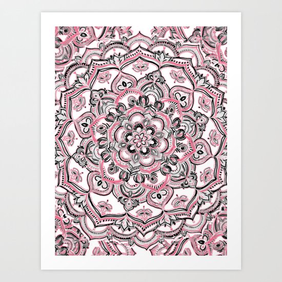 Magical Mandala in Monochrome + Pink Art Print