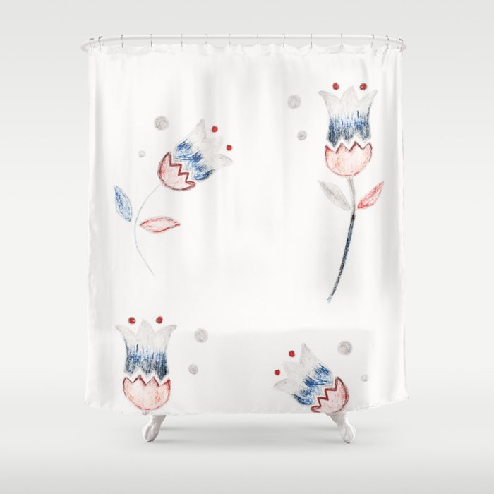 Red Blue Grey Floral Pattern #1 #drawing #decor #art #society6 Shower Curtain