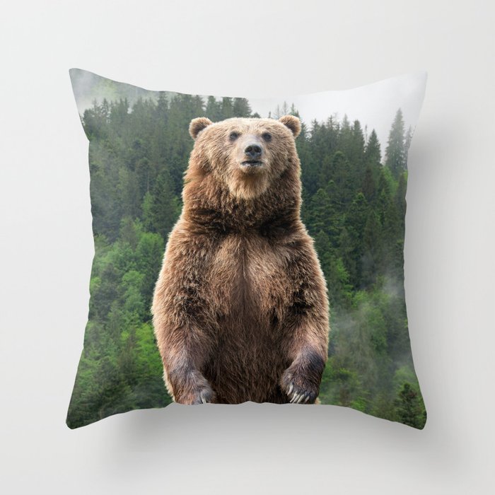Big Standing Brown Bear On Mountain Top Animal / Wildlife / Nature Photograph Throw Pillow And Other Merch