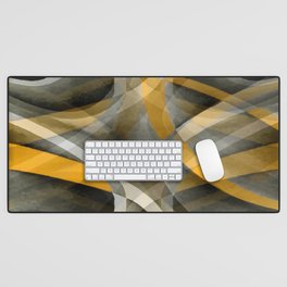 Eighties Mustard Yellow On Grey Abstract Curve Pattern Desk Mat