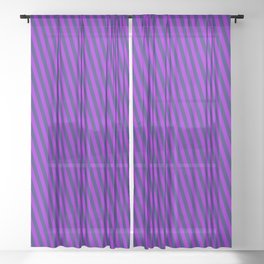 [ Thumbnail: Dark Violet and Midnight Blue Colored Pattern of Stripes Sheer Curtain ]