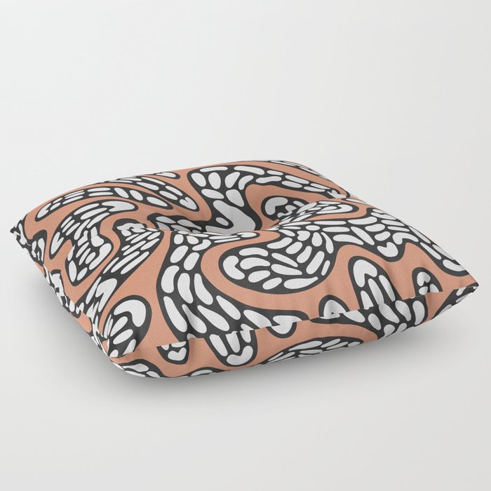 Organic Abstract Tribal Pattern in Bronzed Orange, Black and White Floor Pillow