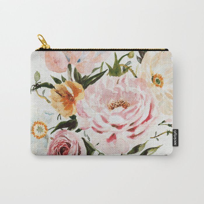 Loose Peonies & Poppies Floral Bouquet Carry-All Pouch