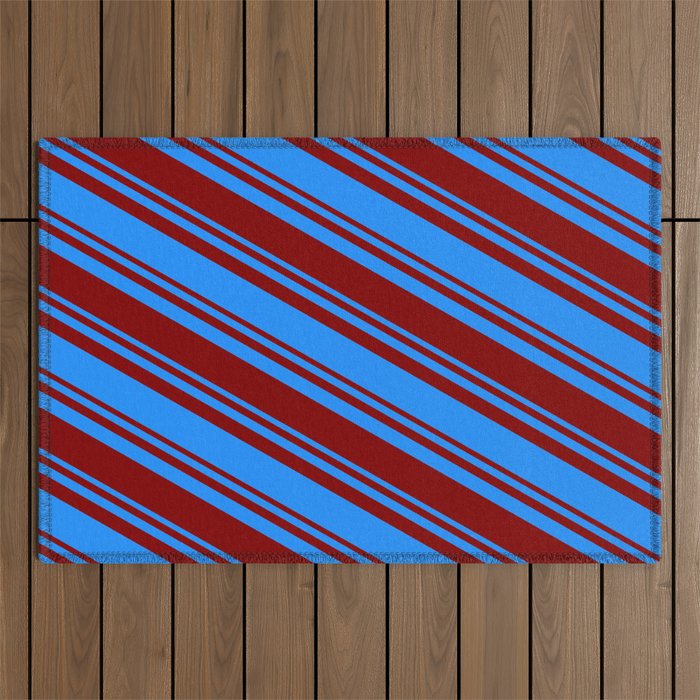 Blue and Maroon Colored Pattern of Stripes Outdoor Rug
