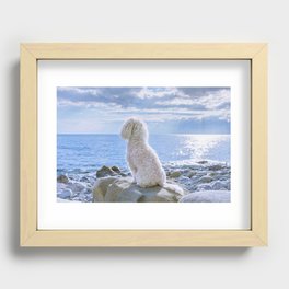 Beige Poodle Sitting On White Stone Recessed Framed Print