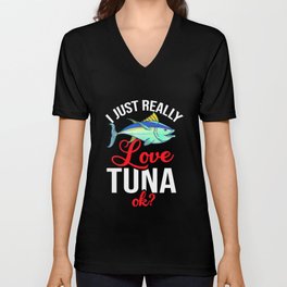 Red Tuna Fish Bluefin Fishing Salad V Neck T Shirt