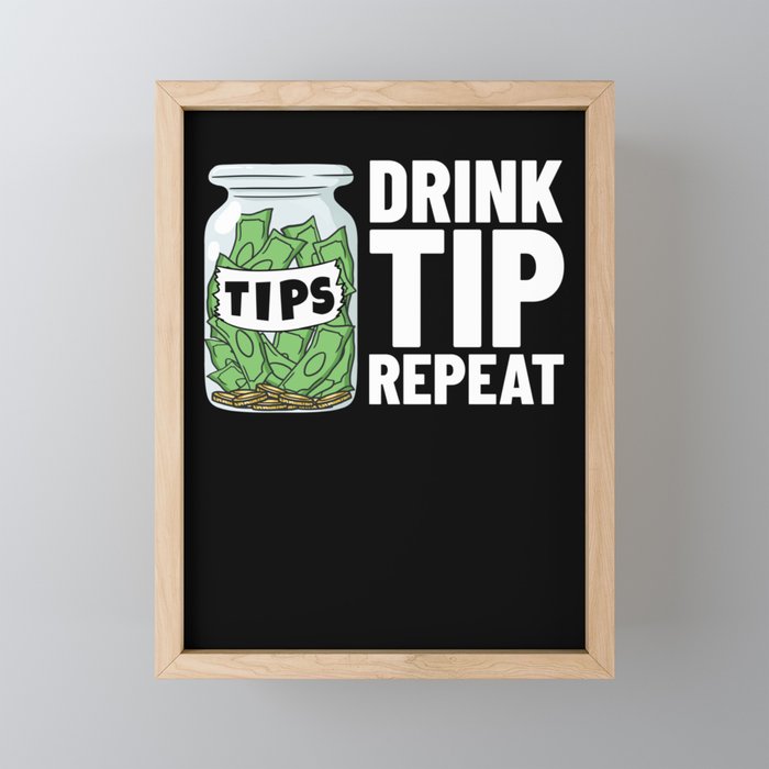 Bartending Tip Jar Tipping Bartender Framed Mini Art Print