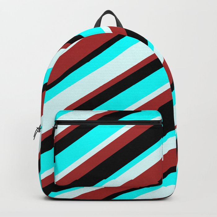 Aqua, Light Cyan, Brown & Black Colored Lined Pattern Backpack
