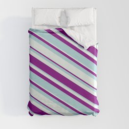[ Thumbnail: Purple, Powder Blue, and Mint Cream Colored Lined/Striped Pattern Duvet Cover ]