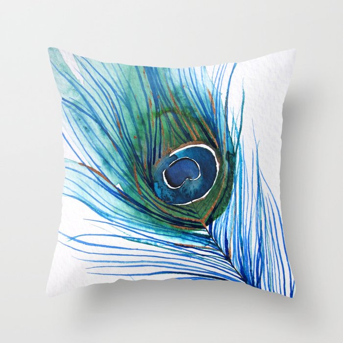 Peacock Feather I Throw Pillow