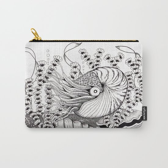 Zentangle Nautilus in the Ocean Illustration Carry-All Pouch