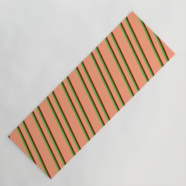 [ Thumbnail: Light Salmon, Lime Green, and Maroon Colored Lines/Stripes Pattern Yoga Mat ]