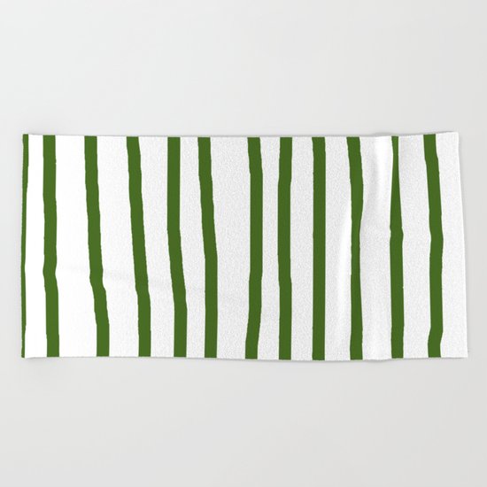 Simply Drawn Vertical Stripes in Jungle Green Beach Towel